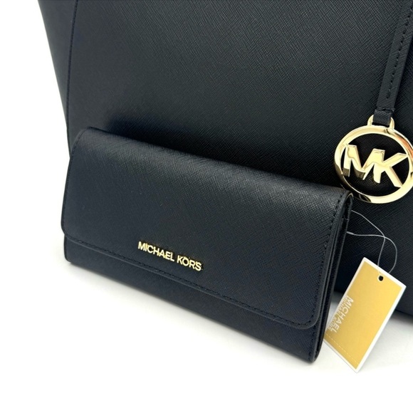 Michael Kors JST Large Chain Shoulder Tote Bag & Trifold Wallet Black/Gold (NWT) - Picture 9 of 12